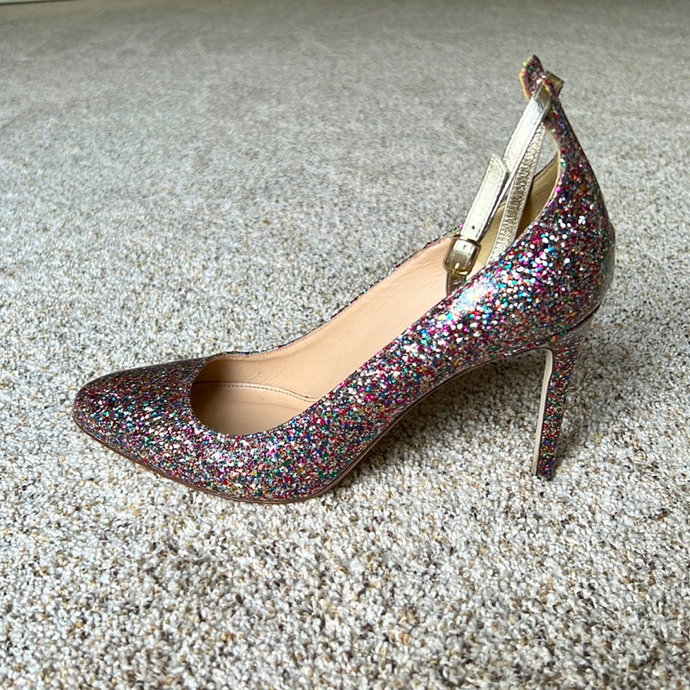 J. Crew Coated Glitter Pumps with Ankle Strap